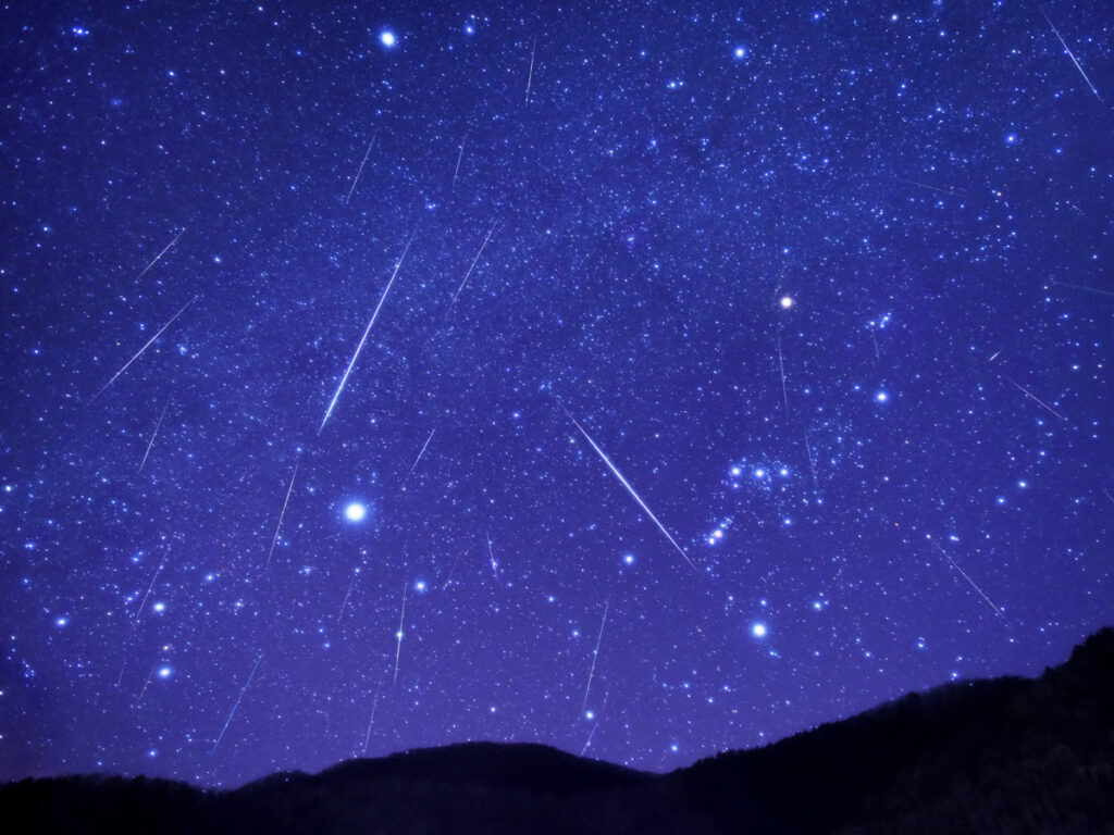 ふたご座流星群の放射点付近の夜空のイメージ（カストルとポルックスが輝く星空）